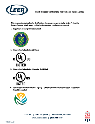 Reach In Freezer Certifications Aprovals Agency Listings optimized