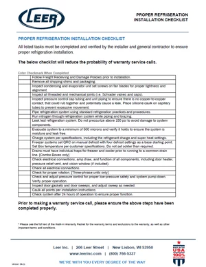 Walk In Proper Installation Checklist optimized