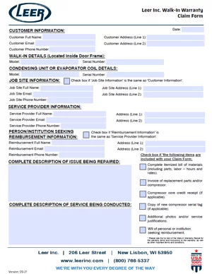 Walk In Warranty Claim Form optimized