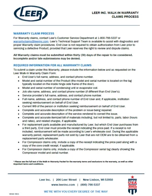Walk In Warranty Claim Process optimized