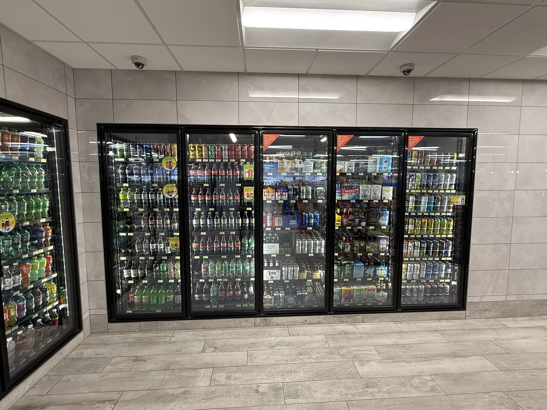 mart_project1 Beverage cooler with soft drinks and energy drinks.
