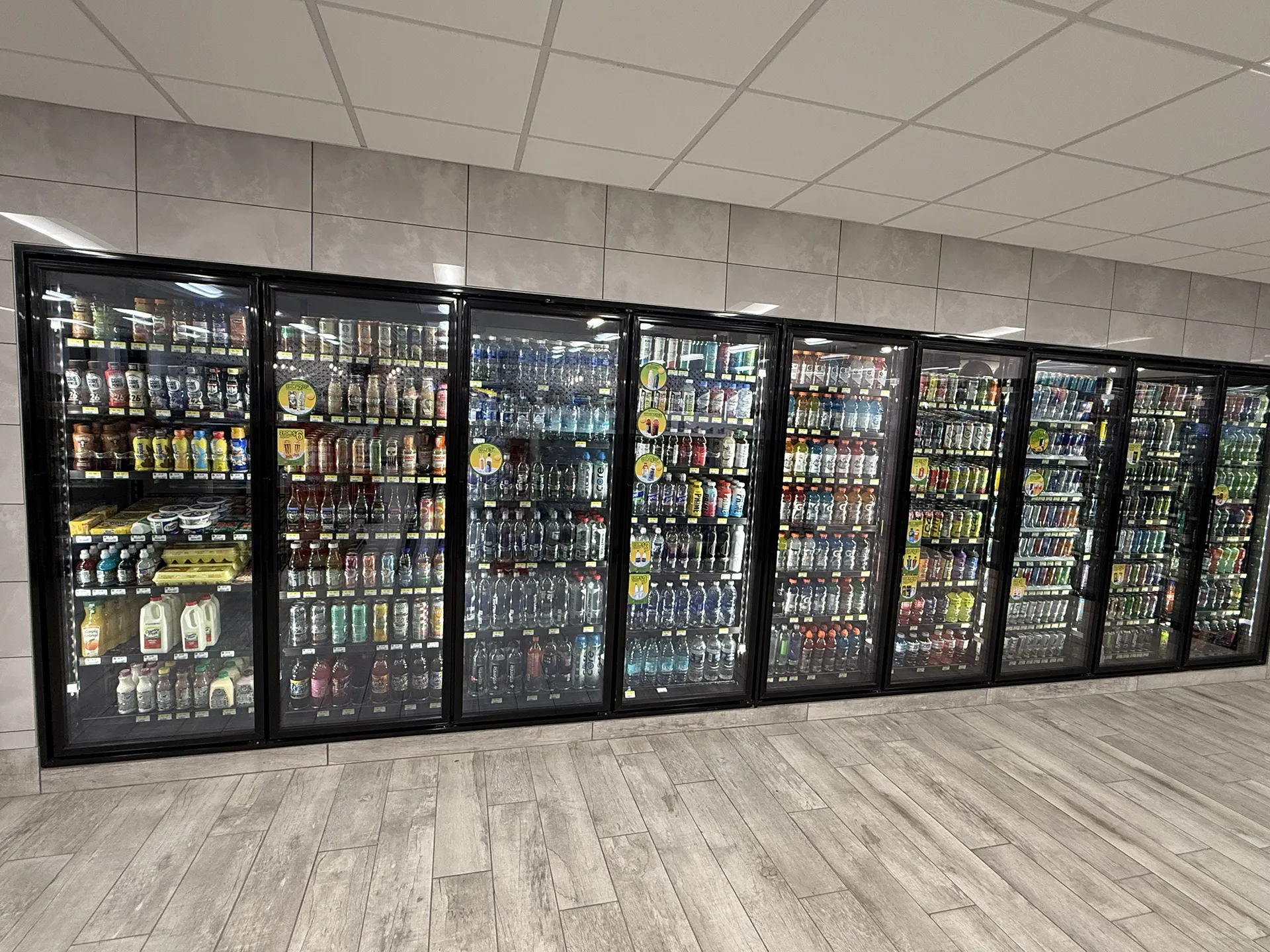 mart_project8 Refrigerated beverage coolers with drinks and dairy products
